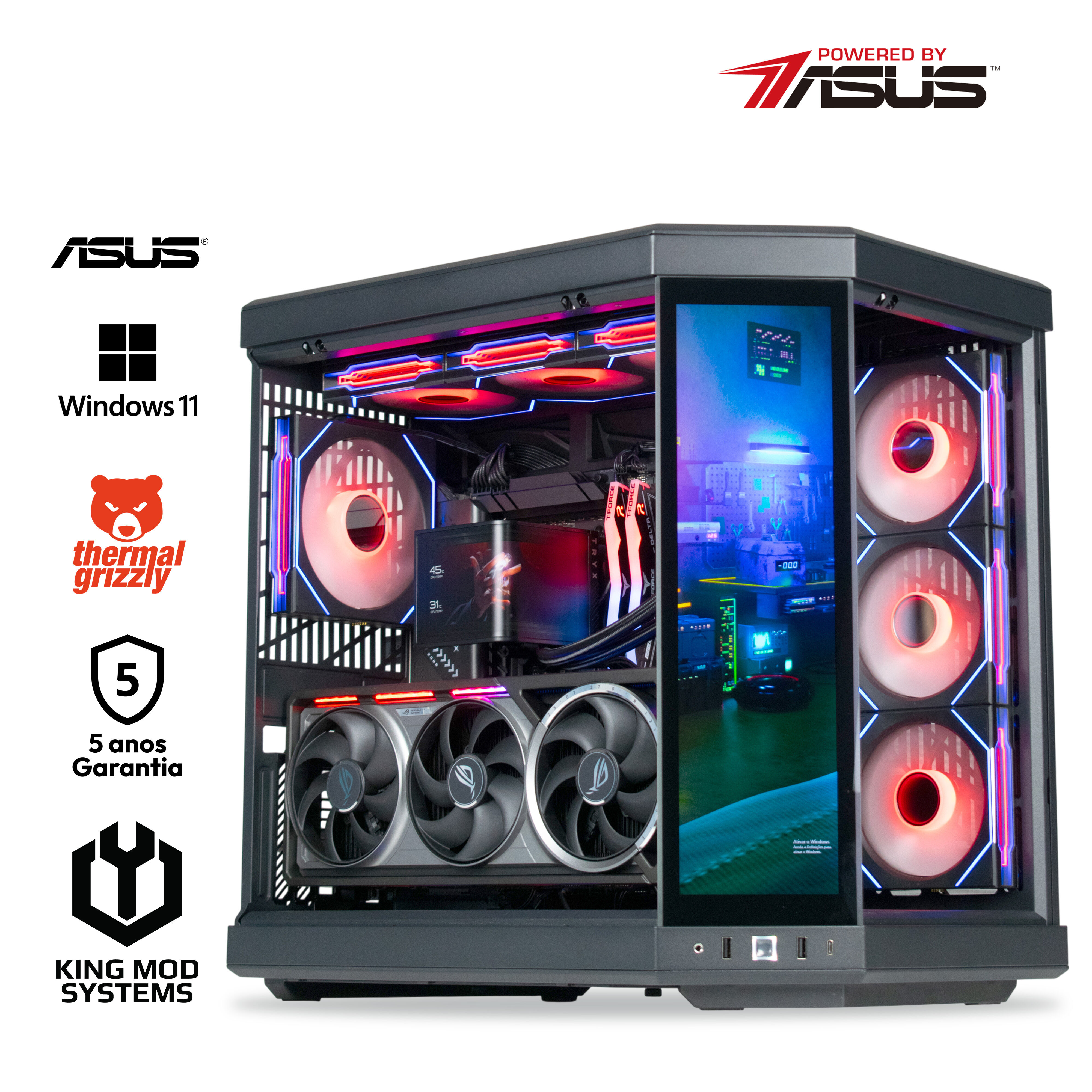 Computador King Mod Gamer-PC Powered by ASUS HYTE Ryzen 7 9850X3D 64GB DDR5 2TB RTX 5090 WiFi W11