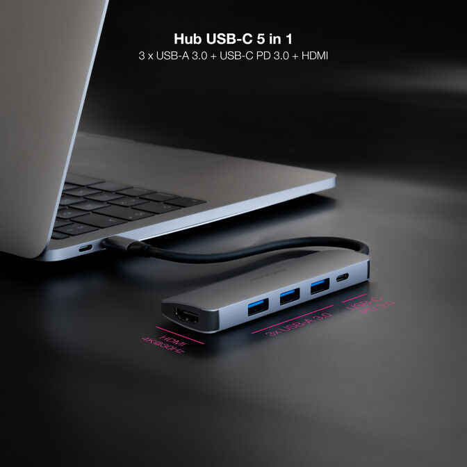 Hub Nanocable USB-C 3xUSB-A+USB-C CARGA+HDMI, Cinzento 18 CM image number 2