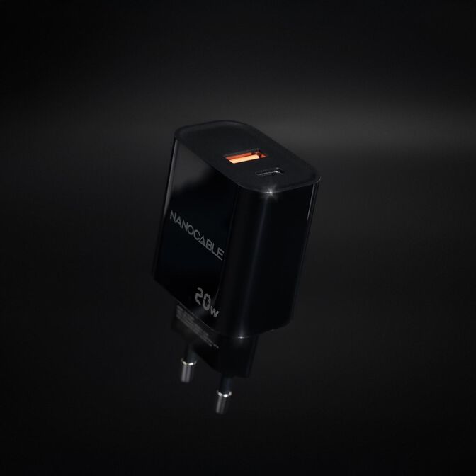 Carregador Nanocable USB-C/PD + USB-A/QC 20W Preto image number 1