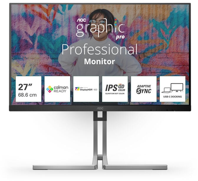 Monitor AOC 27" Q27U3CV IPS QHD 75Hz USB-C (PD65W) USB-C Docking image number 0