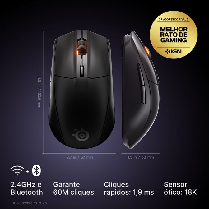 Rato Steelseries Rival 3 Wireless/Bluetooth Gen2 Preto image number 1