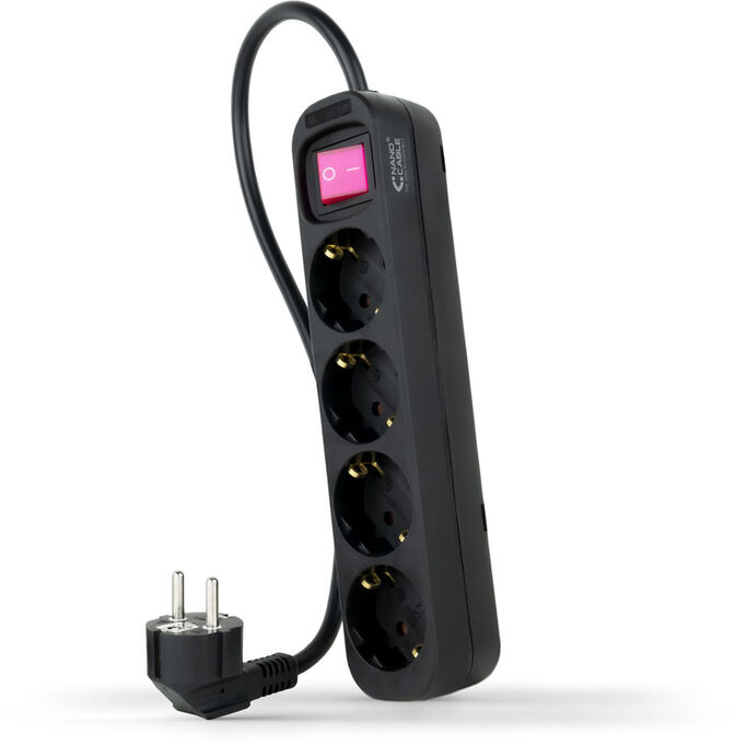 R&eacute;gua Nanocable 4 Tomadas com switch 1.4 M Preto image number 0