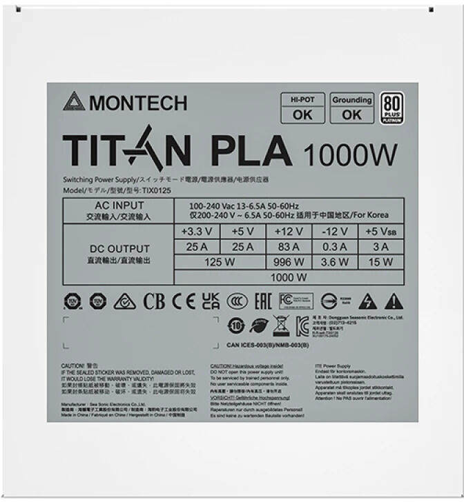 Fonte Montech Titan PLA 1000W 80 Plus Platinum PCIE5 (Cybenetics Platinum) image number 6