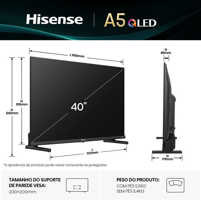 Televis&atilde;o Hisense 40A5Q 40" QLED Full HD VIDAA image number 1
