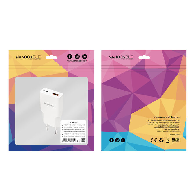 Carregador Nanocable USB-C/PD + USB-A/QC 25W, Branco image number 4
