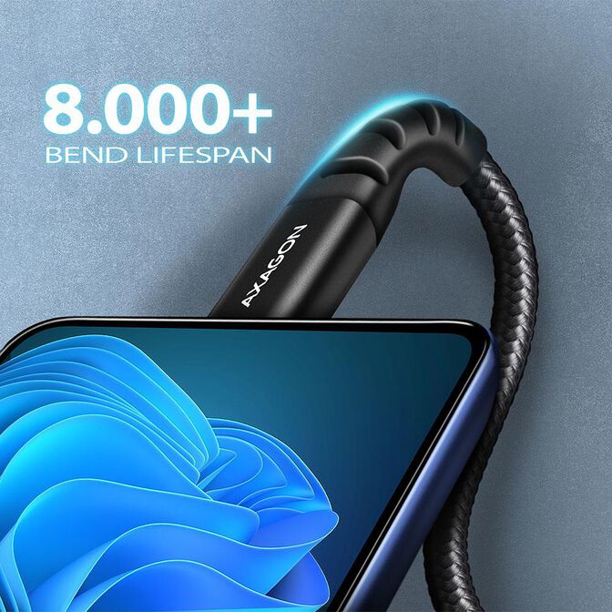 Cabo de carregamento AXAGON BUCM-AM10AB USB-C  <-> USB-A, 1m, USB 2.0, 3A, ALU, braid, Preto image number 3