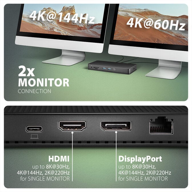 AXAGON HMC-U4 USB4 dock, 3x USB-A, 2x USB-C, HDMI & DP 8K/30Hz, RJ-45, SD/mSD, audio, PD image number 6