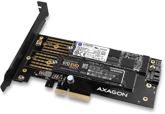 Adaptador PCIe-3.0 AXAGON PCEM2-D, 1x M.2-NVMe, 1x M.2-SATA com cooler passivo image number 2