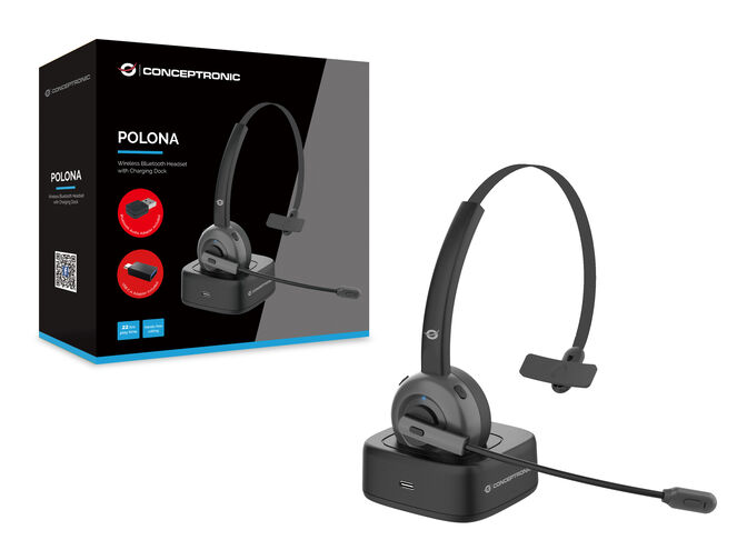 Headset Conceptronic Polona 03BDA Mono-Headset c/Charging Dock e Bluetooth Audio Adapter + Dongle image number 1