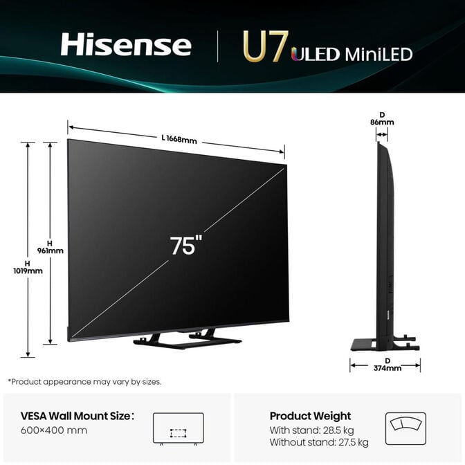 Televis&atilde;o Hisense 75U7Q 75" Mini LED UltraHD 4K VIDAA image number 1