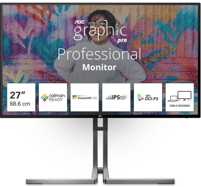 Monitor AOC Graphic Pro 27" U27U3CV Nano IPS 4K 60Hz USB-C (PD90W) DisplayHDR 400 image number 0