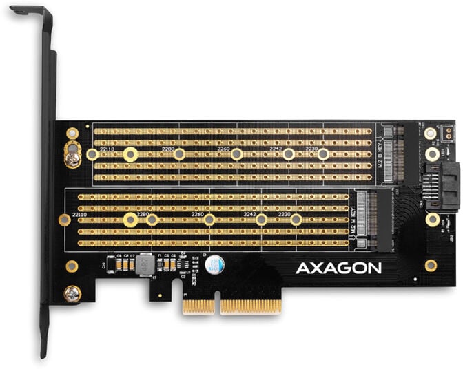 Adaptador PCIe-3.0 AXAGON PCEM2-D, 1x M.2-NVMe, 1x M.2-SATA com cooler passivo image number 4