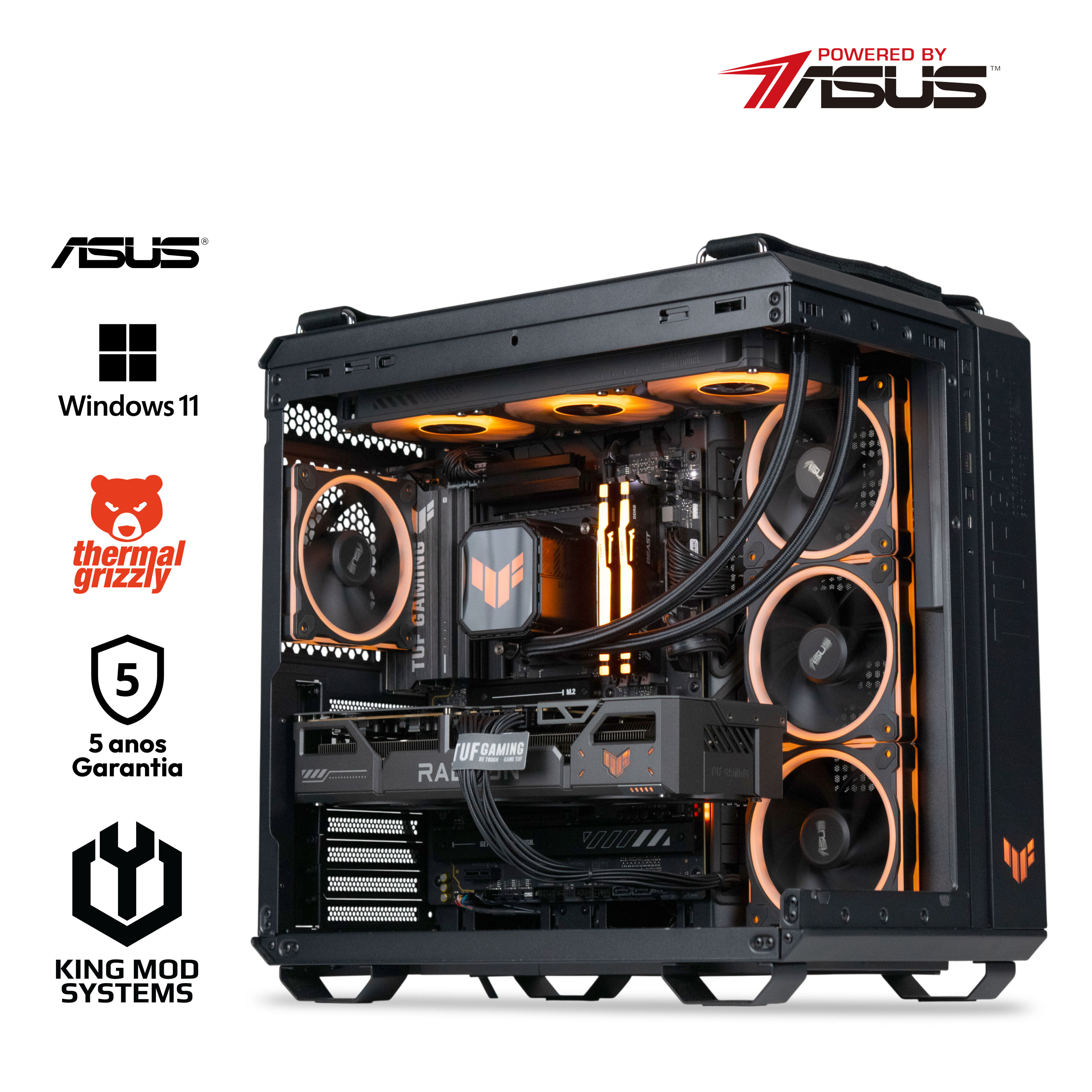 Computador King Mod Gamer-PC Powered by ASUS TUF Edition Ryzen 7 9850X3D 32GB DDR5 2TB RX 9070 XT WiFi W11