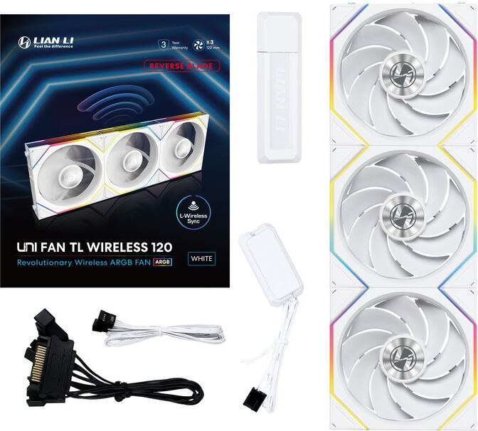 Ventoinha Lian Li UNI FAN TL120 RGB Wireless Reverse PWM Branco 120mm (Pack 3) image number 8