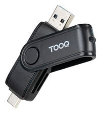 Leitor de Cart&otilde;es Tooq USB-C 2.0+USB-A 3.0, SD/TF, Preto