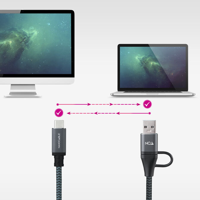 Cabo USB 3.2 Gen2x2 Nanocable 20Gbps 5A/100W 4K/60HZ USB-C M/USB-A/M 3 M Cinzento/Preto image number 3