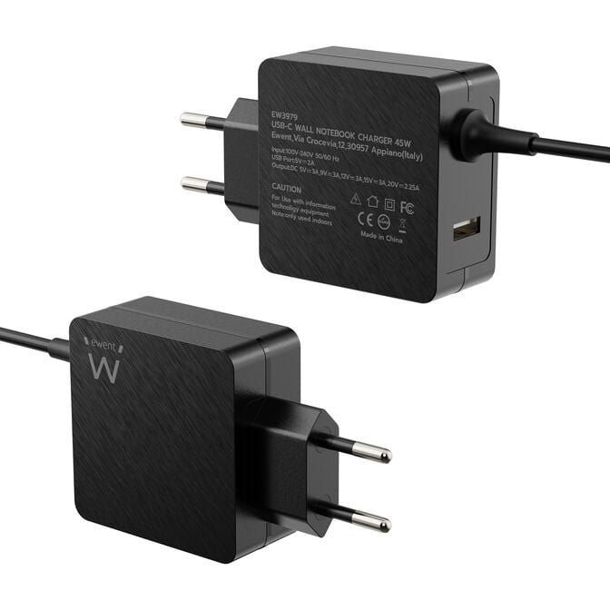 Carregador de Port&aacute;til Ewent USB-C + 1-Porta USB-A PD 45W Preto image number 1