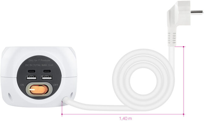 Tomada de 3 sockets com 4 USB's (2 USB A / 2 USB-C) s/ fios, c/ interruptor image number 5