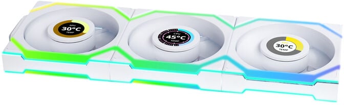 Ventoinha Lian Li UNI FAN SL120 LCD Wireless RGB Reverse Blade PWM Branco 120mm (Pack 3) image number 1