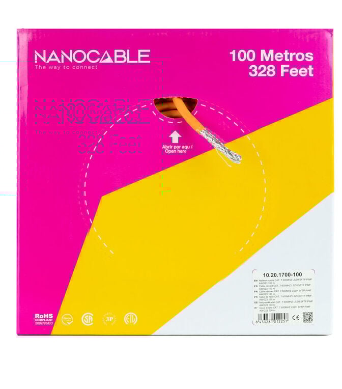Bobine de Rede Nanocable RJ45 LSZH CAT.7 600MHZ SFTP AWG26 100 M Laranja image number 2
