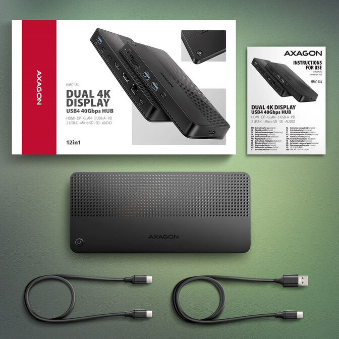 AXAGON HMC-U4 USB4 dock, 3x USB-A, 2x USB-C, HDMI & DP 8K/30Hz, RJ-45, SD/mSD, audio, PD image number 10
