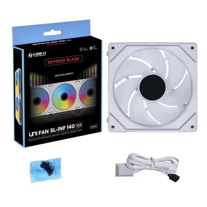 Ventoinha Lian Li UNI FAN SL140 Infinity Wireless RGB Reverse Blade PWM Branco 140mm image number 6