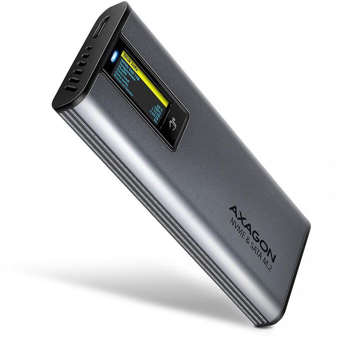 Caixa Externa AXAGON EEM2-SD2 para M.2/SSD C/ Display USB-C 3.2 Gen2 - Silver image number 0