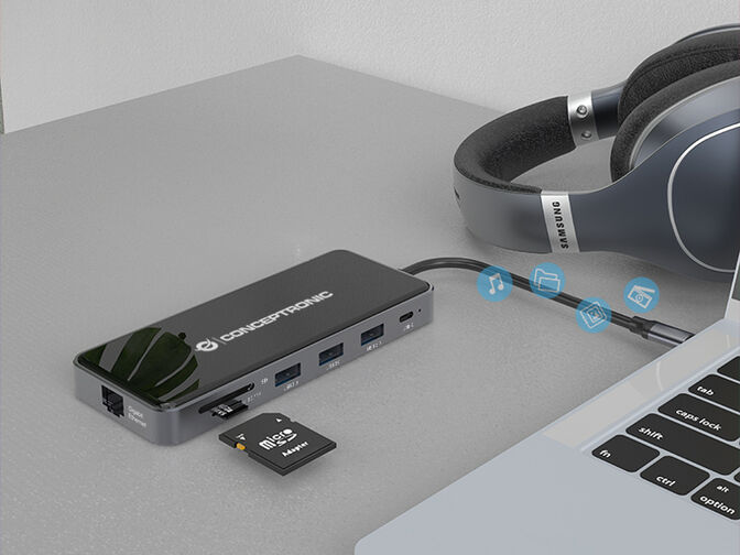 HUB USB Conceptronic 12-in-1 USB-C 3.2 > 3x USB-A 3.0 + 2x HDMI + VGA + USB 2.0 + Gigabit + USB-C (PD100W) + Leitor de Cart&otilde;es + &Aacute;udio image number 4