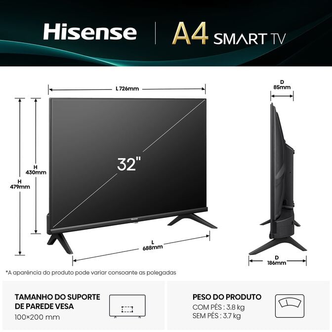 Televis&atilde;o Hisense 32A4Q 32" LED HD VIDAA image number 1