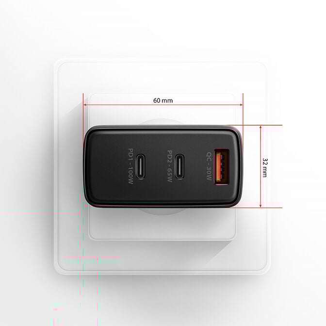 Carregador de parede AXAGON ACU-DPQ100, 3 portas (USB + USB-C duplo), PD3.0/QC4+/PPS/Apple, 100 W, Preto image number 7