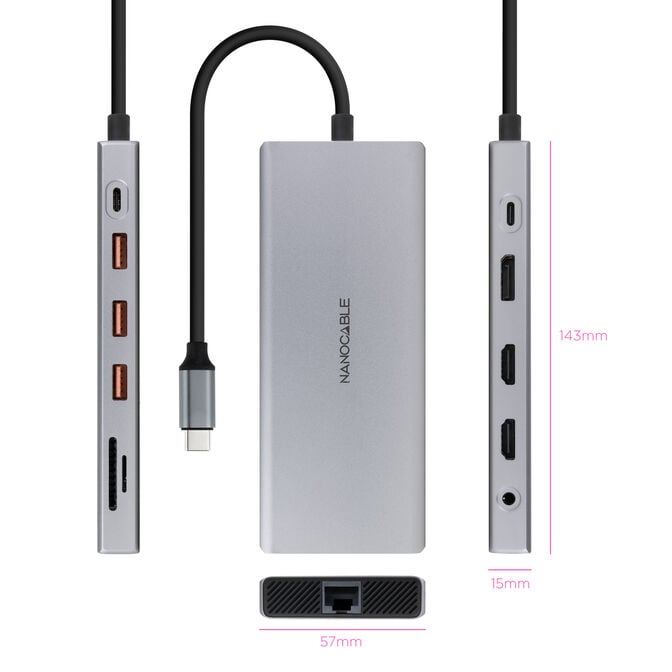 Hub Nanocable USB-C 3xUSB-A+USB-C/CARG+2xHDMI+DP+RJ45+TF+SD+AUD image number 1