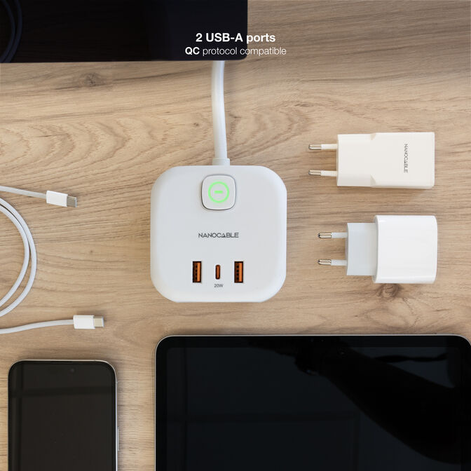 Cubo Nanocable com 3 Tomadas 3 USB com interruptor Branco image number 5