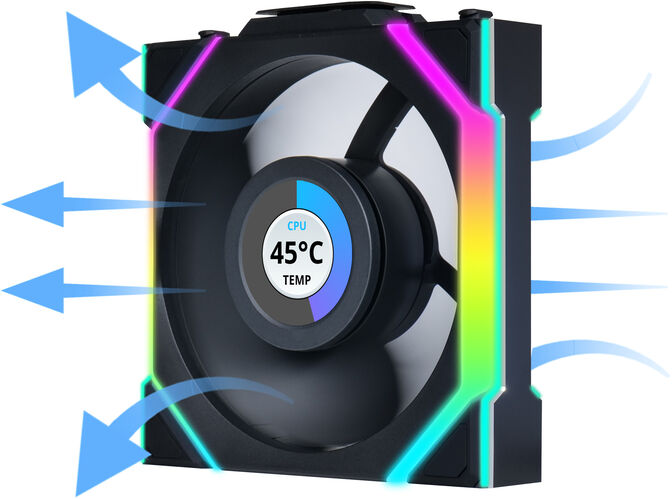 Ventoinha Lian Li UNI FAN SL120 LCD Wireless RGB Reverse Blade PWM Preto 120mm (Pack 3) image number 6