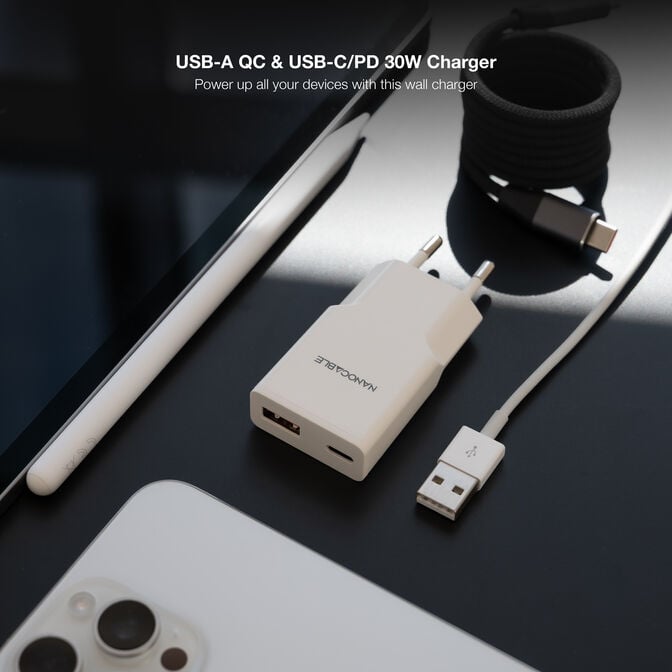 Carregador Nanocable USB-C/PD + USB-A/QC 30W, Branco image number 2