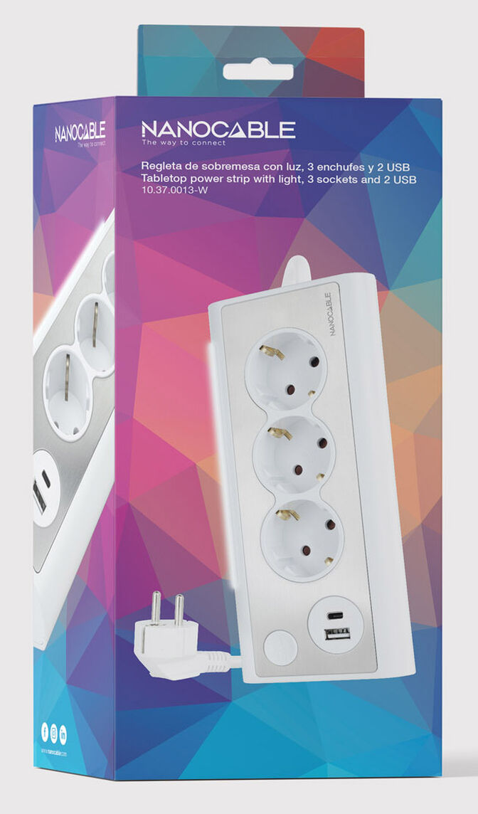 R&eacute;gua Nanocable 3 Tomadas / 2x USB ( USB-C / USB-A ) image number 3