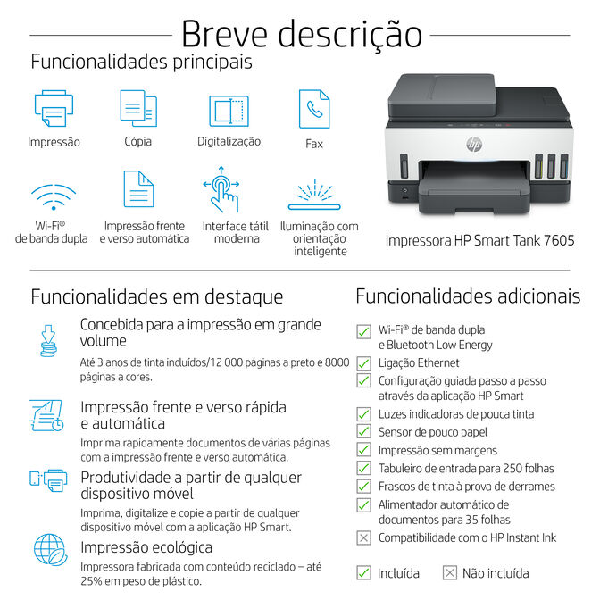 Impressora Multifun&ccedil;&otilde;es a Jato de Tinta HP Smart Tank 7605 All-in-One WiFi image number 4