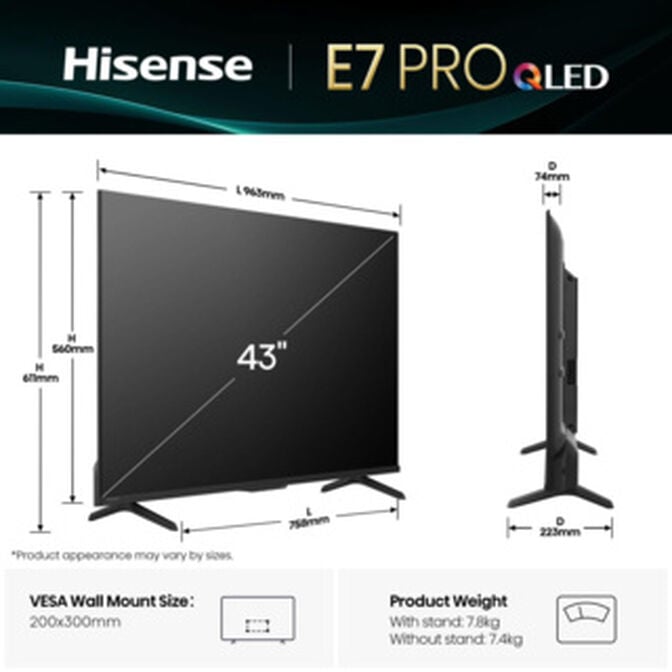 Televis&atilde;o Hisense 43E7Q PRO 43" QLED UltraHD 4K VIDAA image number 3
