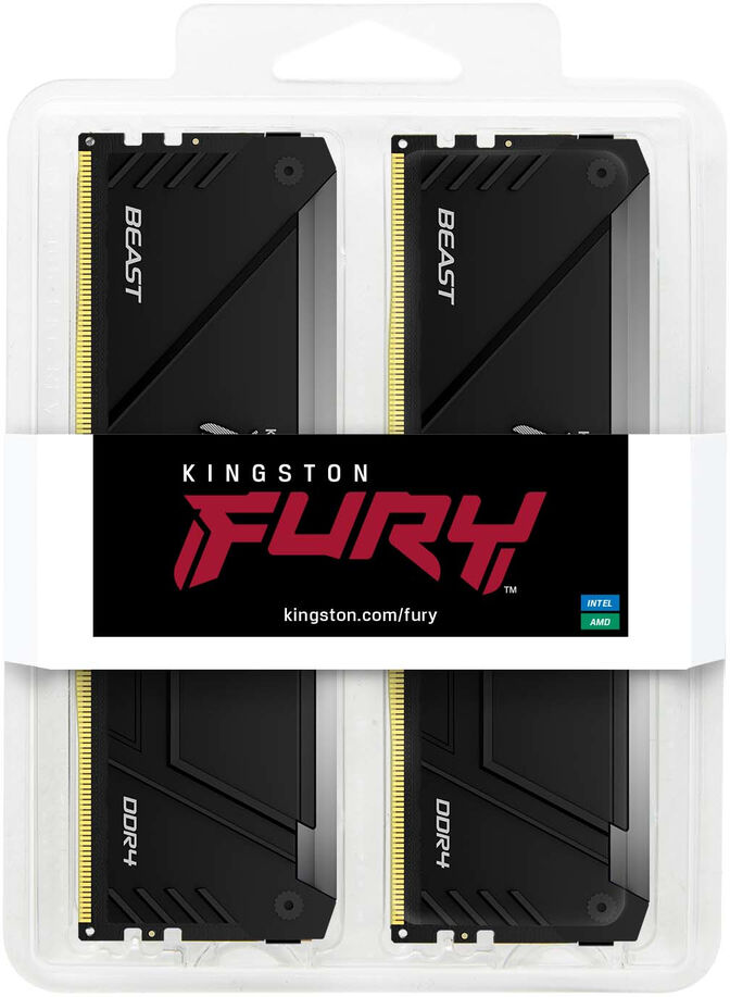 Kingston Kit 32GB (2 x 16GB) DDR4 3200MHz FURY Beast RGB Preto 1Rx8 CL16 image number 1