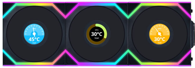 Ventoinha Lian Li UNI FAN SL120 LCD Wireless RGB Reverse Blade PWM Preto 120mm (Pack 3) image number 0