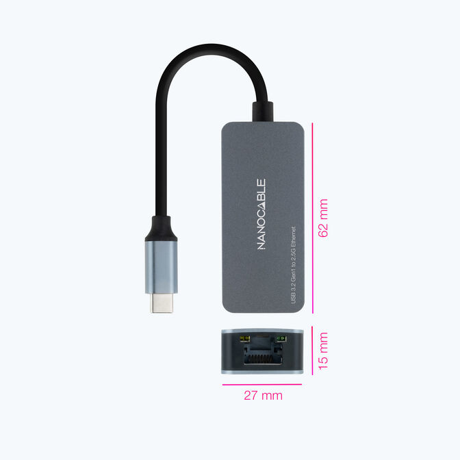 Adaptador Gigabit Nanocable USB-C 3.2 a Ethernet 2.5G 10/100/1000/2500 Mbps 15 CM Cinza image number 1
