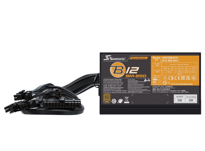 Fonte Semi-Modular Seasonic B12 BM 850W 80+ Bronze image number 1