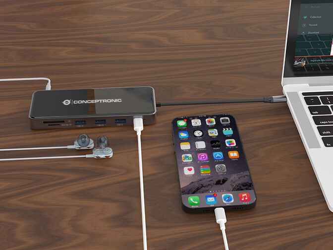 HUB USB Conceptronic 12-in-1 USB-C 3.2 > 3x USB-A 3.0 + 2x HDMI + VGA + USB 2.0 + Gigabit + USB-C (PD100W) + Leitor de Cart&otilde;es + &Aacute;udio image number 5