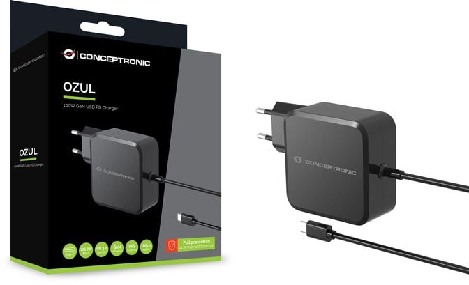 Carregador Universal GaN Conceptronic 100W USB-C Preto image number 1