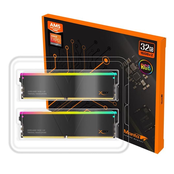 V-Color Kit 32GB (2 x 16GB) DDR5 6000MHz Manta Xsky RGB EXPO Preto CL30 (APENAS COMPAT&Iacute;VEL COM RYZEN) image number 0