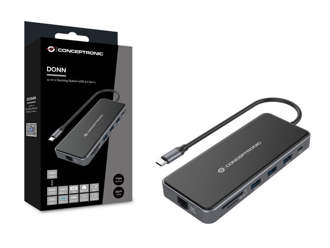 HUB USB Conceptronic 12-in-1 USB-C 3.2 > 3x USB-A 3.0 + 2x HDMI + VGA + USB 2.0 + Gigabit + USB-C (PD100W) + Leitor de Cart&otilde;es + &Aacute;udio image number 1