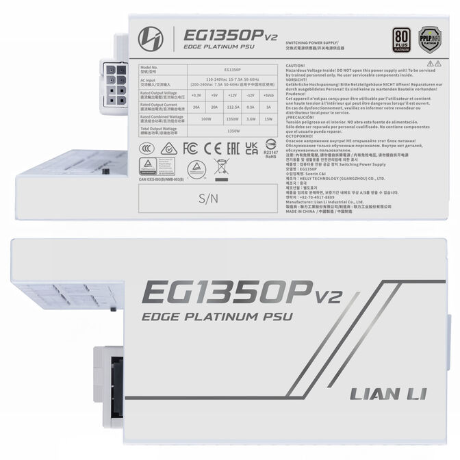 Fonte Modular Lian Li Edge Platinum V2 1350W 80+ Platinum Branco (C/Hub) image number 2