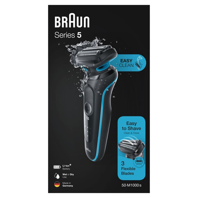 M&aacute;quina de Barbear Braun Series 5 50-M1000s Preto/Azul image number 4