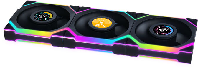 Ventoinha Lian Li UNI FAN SL120 LCD Wireless RGB Reverse Blade PWM Preto 120mm (Pack 3) image number 1