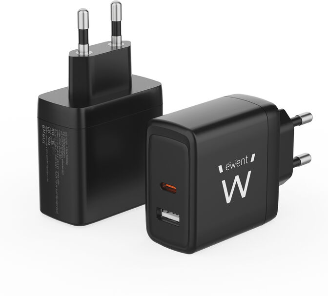 Carregador Ewent EW1330 USB-C/USB-A GaN Fast Charger 65W Preto image number 1
