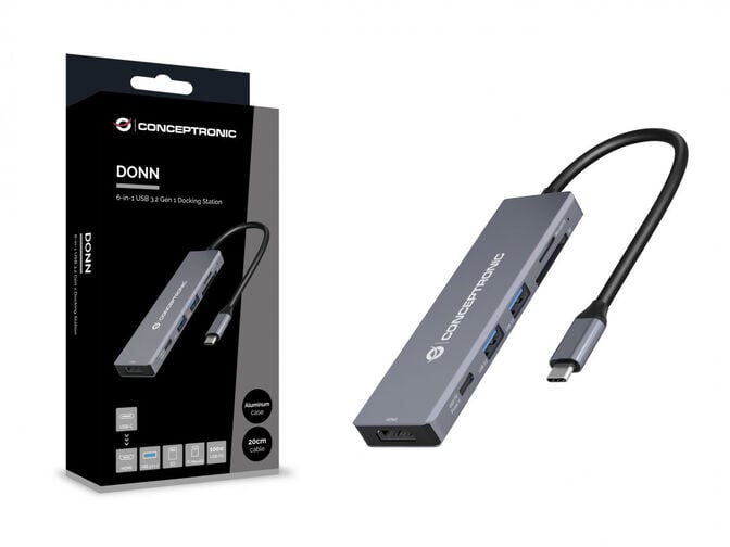 HUB USB Conceptronic 6-in-1 USB-C 3.2 > 2x USB-A 3.0 + HDMI + USB-C (PD100W) + Lt.Cart&otilde;es image number 3